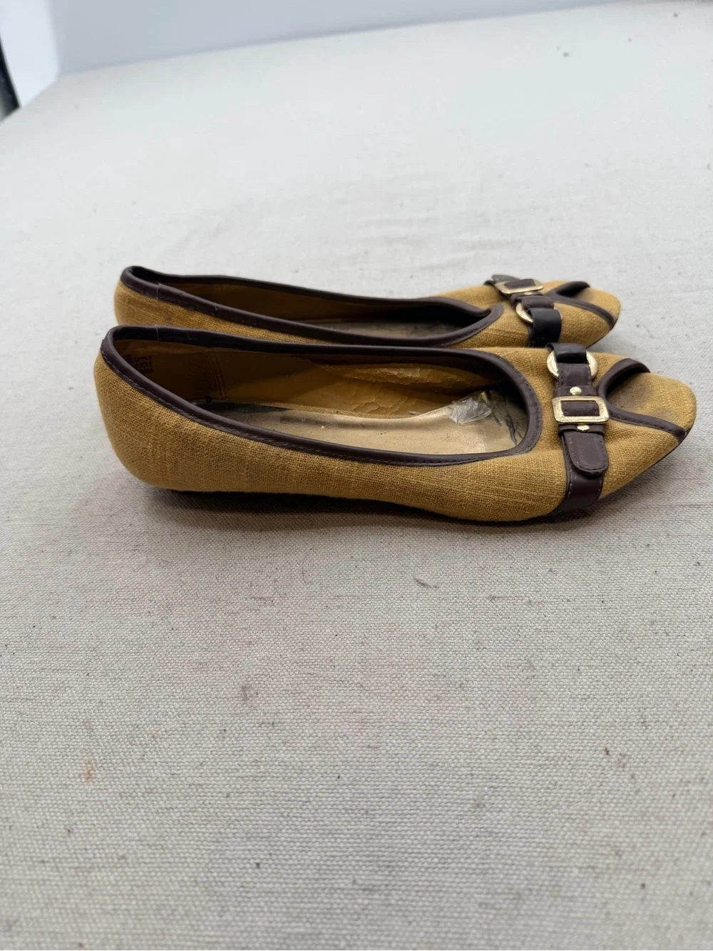 Diba  Brown Peep-Toe Buckle Flats